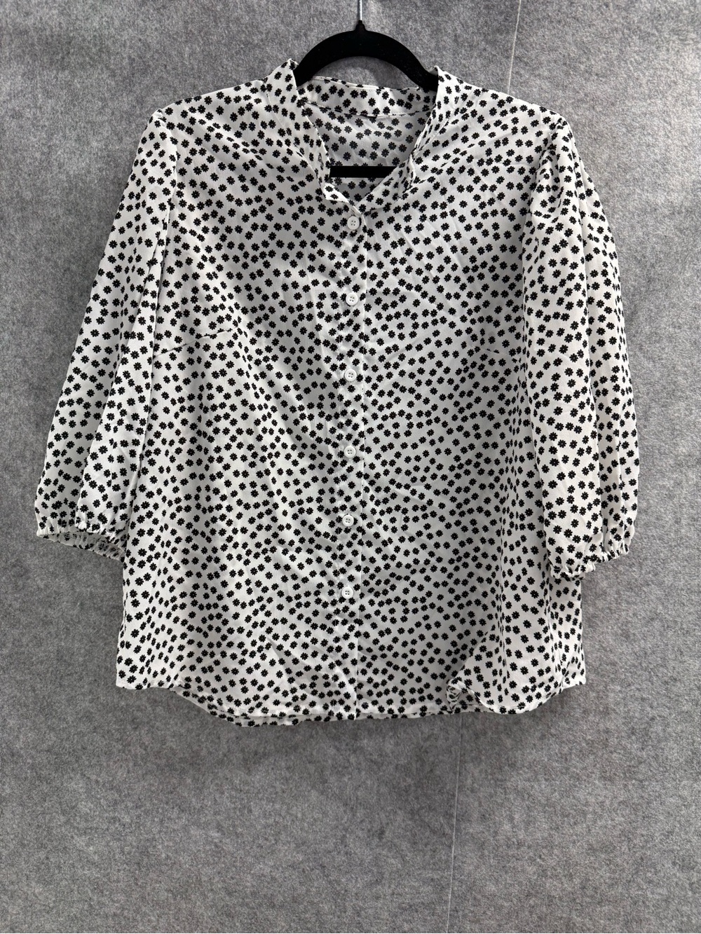 Polka Dot Button-Front Blouse in White and Black - Womens XXL
